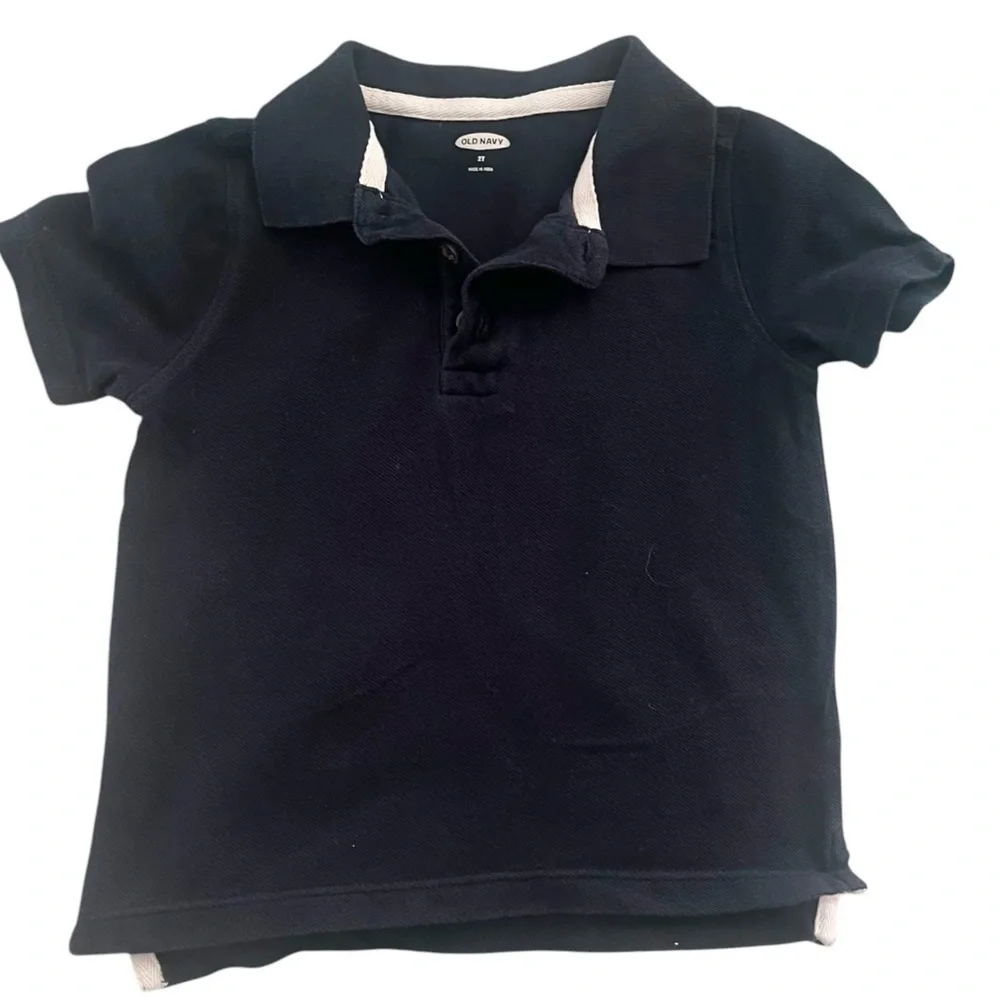 Old Navy casual polo shirt boys 2T navy blue collar ends in buttons short sleeve
